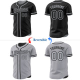 Custom Black-Gray Reversible Button-Down Baseball Jersey