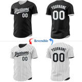 Custom Black White Black Pinstripe Reversible Button-Down Baseball Jersey