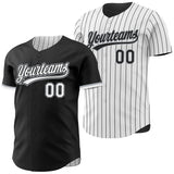Custom Black White Black Pinstripe Reversible Button-Down Baseball Jersey