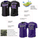 Custom Black Purple-White Reversible Button-Down Baseball Jersey