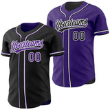 Custom Black Purple-White Reversible Button-Down Baseball Jersey