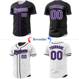 Custom Black Purple-White Reversible Button-Down Baseball Jersey