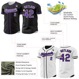 Custom Black Purple-White Reversible Button-Down Baseball Jersey