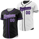 Custom Black Purple-White Reversible Button-Down Baseball Jersey