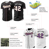 Custom Black White Old Gold-Purple Reversible Button-Down Baseball Jersey