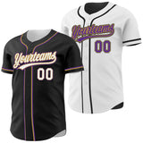 Custom Black White Old Gold-Purple Reversible Button-Down Baseball Jersey