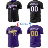 Custom Black White-Purple Reversible Button-Down Baseball Jersey