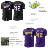 Custom Black White-Purple Reversible Button-Down Baseball Jersey