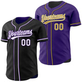 Custom Black White-Purple Reversible Button-Down Baseball Jersey