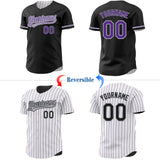 Custom Black White Purple Pinstripe Reversible Button-Down Baseball Jersey