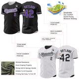 Custom Black White Purple Pinstripe Reversible Button-Down Baseball Jersey