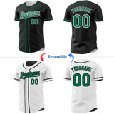 Custom Black Kelly Green-White Reversible Button-Down Baseball Jersey