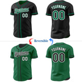 Custom Black Kelly Green-White Reversible Button-Down Baseball Jersey
