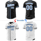Custom Black Light Blue-White Reversible Button-Down Baseball Jersey