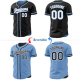 Custom Black White-Light Blue Reversible Button-Down Baseball Jersey