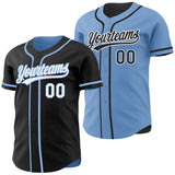 Custom Black White-Light Blue Reversible Button-Down Baseball Jersey