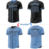 Custom Black-Light Blue Reversible Button-Down Baseball Jersey