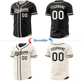 Custom Black-Cream Reversible Button-Down Baseball Jersey