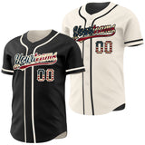 Custom Black Vintage USA Flag-Cream Reversible Button-Down Baseball Jersey