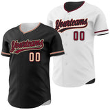 Custom Black White Reversible Button-Down Baseball Jersey