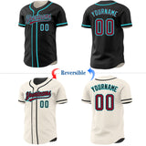 Custom Black Cream Reversible Button-Down Baseball Jersey