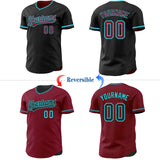 Custom Black Crimson-Teal Reversible Button-Down Baseball Jersey