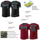 Custom Black Crimson-Teal Reversible Button-Down Baseball Jersey