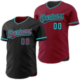 Custom Black Crimson-Teal Reversible Button-Down Baseball Jersey