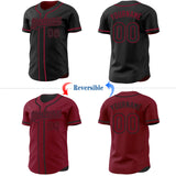Custom Black-Crimson Reversible Button-Down Baseball Jersey