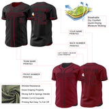Custom Black-Crimson Reversible Button-Down Baseball Jersey
