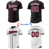 Custom Black Crimson-White Reversible Button-Down Baseball Jersey