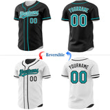 Custom Black Teal-White Reversible Button-Down Baseball Jersey