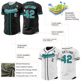 Custom Black Teal-White Reversible Button-Down Baseball Jersey
