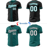 Custom Black White-Teal Reversible Button-Down Baseball Jersey