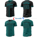 Custom Black-Teal Reversible Button-Down Baseball Jersey