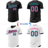 Custom Black Pink-Teal Reversible Button-Down Baseball Jersey