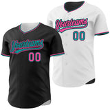 Custom Black Pink-Teal Reversible Button-Down Baseball Jersey