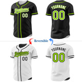 Custom Black Neon Green-White Reversible Button-Down Baseball Jersey