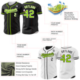 Custom Black Neon Green-White Reversible Button-Down Baseball Jersey