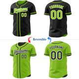 Custom Black Neon Green-White Reversible Button-Down Baseball Jersey