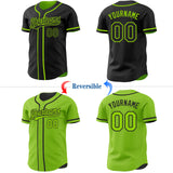 Custom Black-Neon Green Reversible Button-Down Baseball Jersey