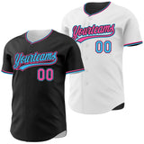 Custom Black White Reversible Button-Down Baseball Jersey