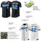 Custom Black Electric Blue-White Reversible Button-Down Baseball Jersey