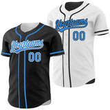 Custom Black Electric Blue-White Reversible Button-Down Baseball Jersey