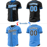 Custom Black Electric Blue-White Reversible Button-Down Baseball Jersey