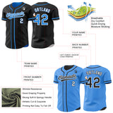 Custom Black Electric Blue-White Reversible Button-Down Baseball Jersey