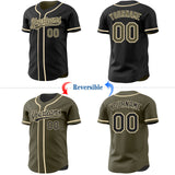 Custom Black Olive-Cream Reversible Button-Down Baseball Jersey