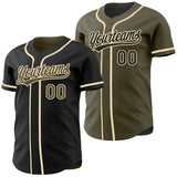 Custom Black Olive-Cream Reversible Button-Down Baseball Jersey