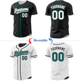 Custom Black White Gray-Midnight Green Reversible Button-Down Baseball Jersey