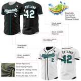 Custom Black White Gray-Midnight Green Reversible Button-Down Baseball Jersey